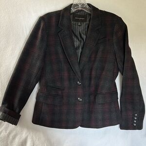 Banana Republic Plaid Wool Blazer Burgundy and Gray/Black plaid Sz 6P